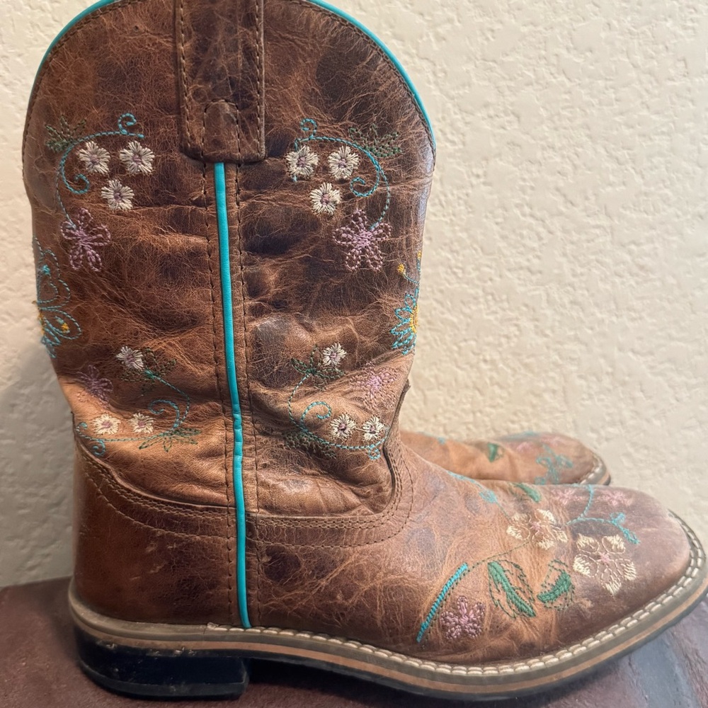 Kids Brown and Blue Western Boots - Picture 4 of 13